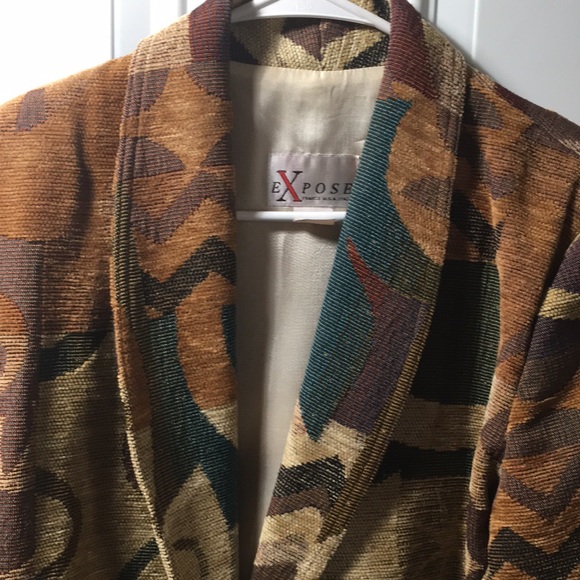 Expose vintage Chenille one button vest look in front geometric print size Large - Picture 6 of 9